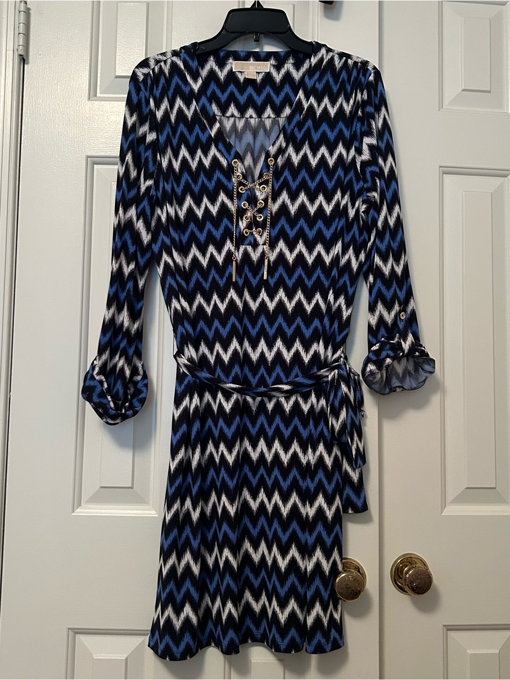 Michael Kors Women's Long Sleeve Dress Chain Lace Up Belted Women's Size XL